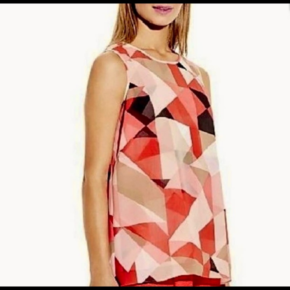 Vince Camuto Pink & Red Geometric Layered Blouse